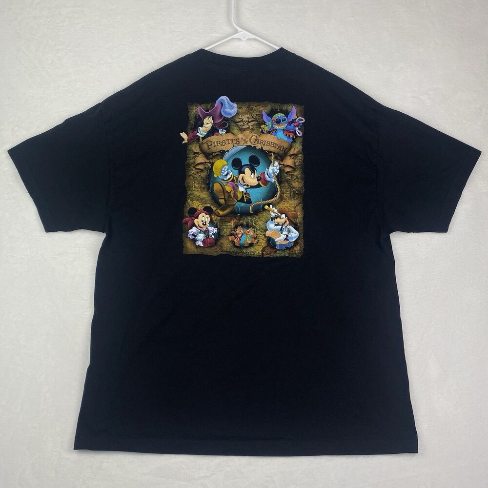 Vintage Disney Mickey Mouse Pirates of Caribbean Shirt Adult XXL 2XL Black 2YK